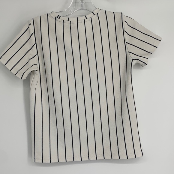 Sz 9y SHEIN girls Cream and Black Striped Kids T-Shirt - Picture 7 of 17